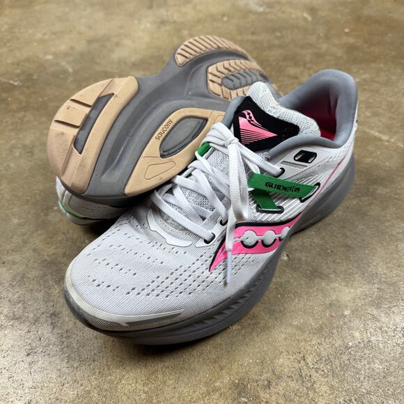 Saucony Guide 16 Women’s Size 9 Running Shoes White Gray Pink Green Support - Picture 1 of 11